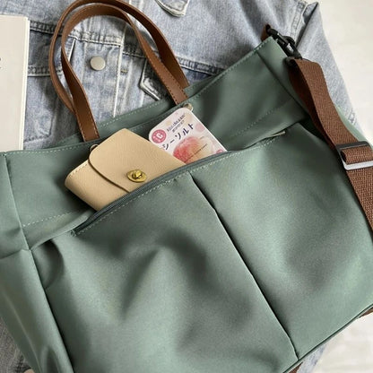Designer Women's Tote Bag Spacious Nylon Handbag Multiple Pocket Large Capacity Commuting Shoulder Bag Lightweight Shopping