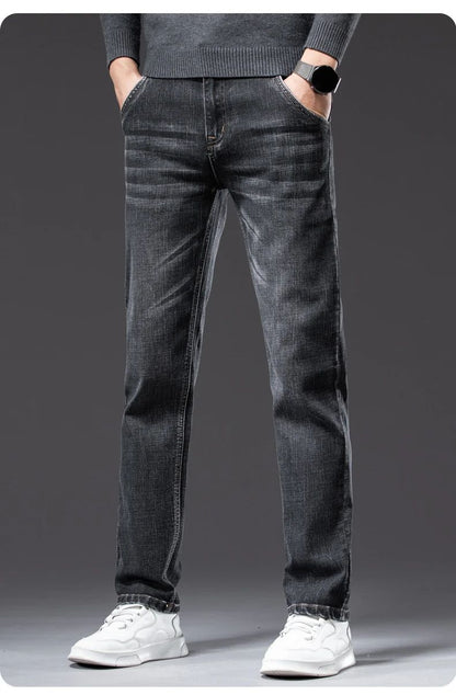 Autumn Winter New Business Men's Jeans Classic Fashion Stretch Washed Casual Denim Trousers Comfortable Straight Male pants