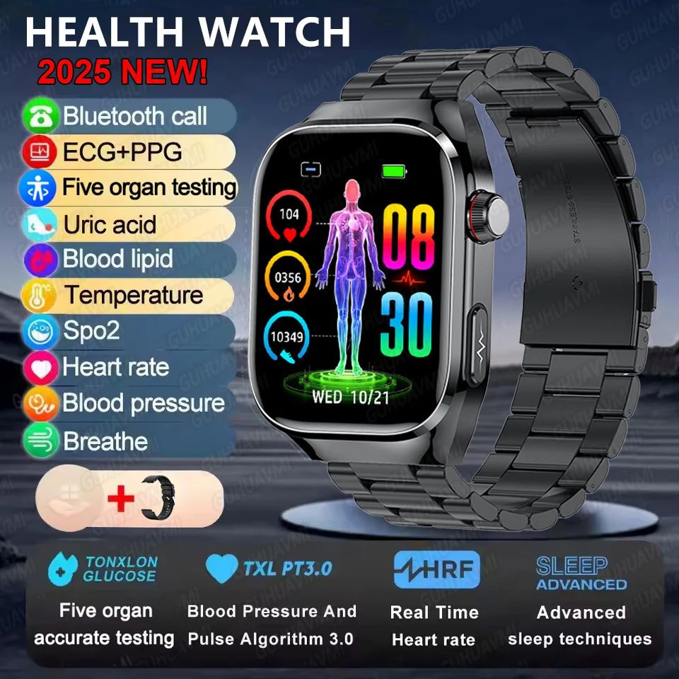2025 Novo Smartwatch Tela AMOLED de 2.04 polegadas Chamada Bluetooth IP68 À Prova D'água 650mA Smartwatches Esportivos Masculinos Android Grau Militar