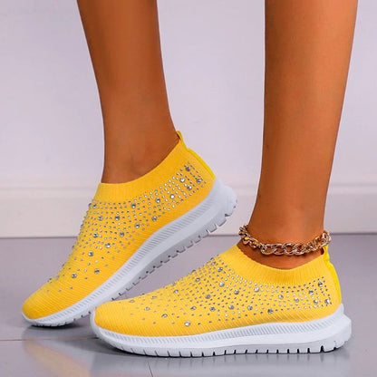 2024 New Crystal Breathable Mesh Sneaker Shoes for Women Comfortable Soft Bottom Flats Plus Size 43 Non Slip Casual Shoes Woman