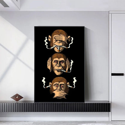Classic Abstract Wall Art Funny Poster Humour Smoking Monkey HD Canvas Print Poster Home Living Room Bedroom Decoration