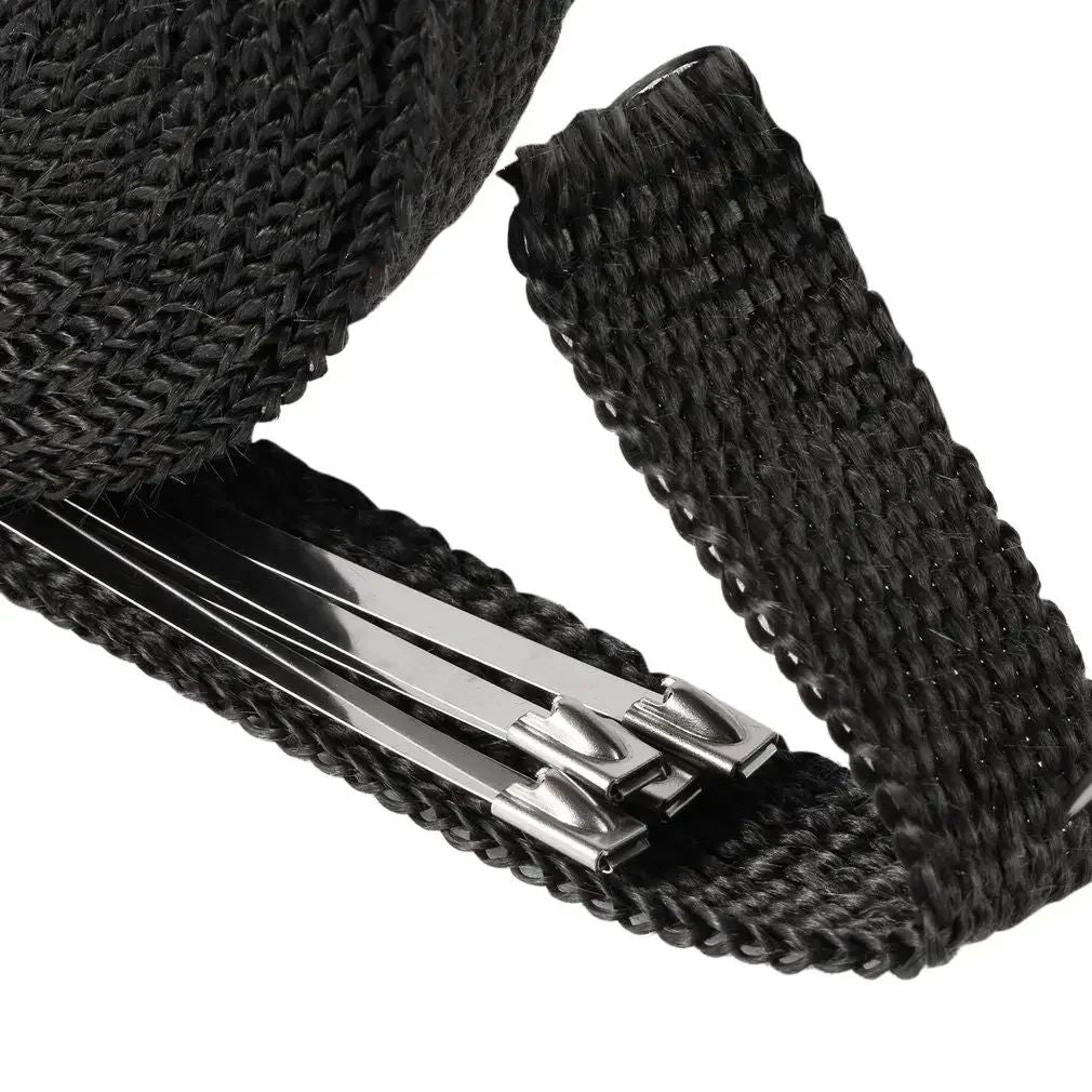 5M Roll Fiberglass Heat Shield Motorcycle Exhaust Thermal Tape Header Pipe Heat Wrap Tape Thermal Protection with Stainless Ties