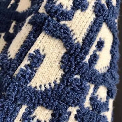 Autumn Winter CD Letter Full Print Embroidery Men's round Neck Knitted Wool Sweater Casual Long Sleeve Sweatshirt