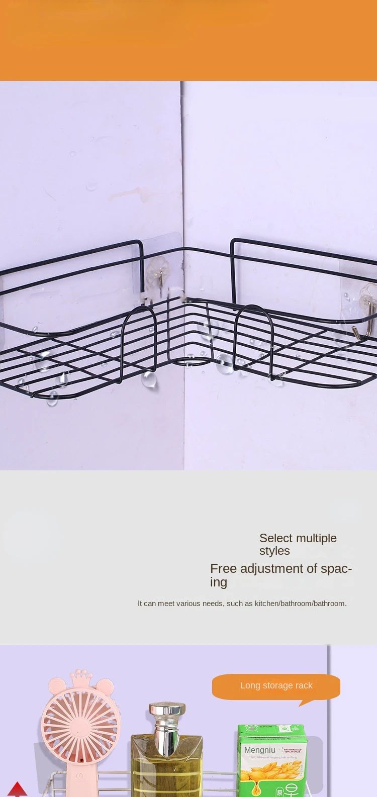 No Drill Bathroom Triangle Corner Shelf Wall Mounted Storage Rack for Kitchen Bathroom Organizer Space Saver