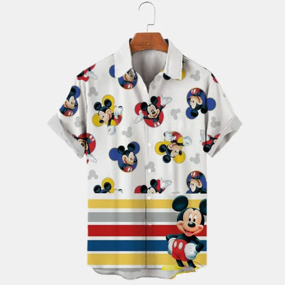 Miniso New 3d Shirts Mens Disney Mickey Mouse Street Tops Cute Cartoon 3d Printed Shirts Mens Casual Fashion Shirts 2024