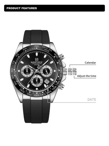 NAVIFORCE Brand NF8054 Men's Business Watches Luxury Classic Quartz Wristwatch Chronograph Silicone Band Waterproof