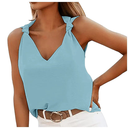Active Tops for Women Women's Casual Fashion V Neck Knotted Tie Sleeveless Blouses Fashion Temperament Shirts Cute Sweet Top