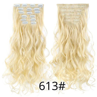22 Polegadas Sintético Cabelo Liso Longo 16 Clipes 6 Peças/Conjunto Apliques de Cabelo Loiro Preto Resistente ao Calor Para Mulheres
