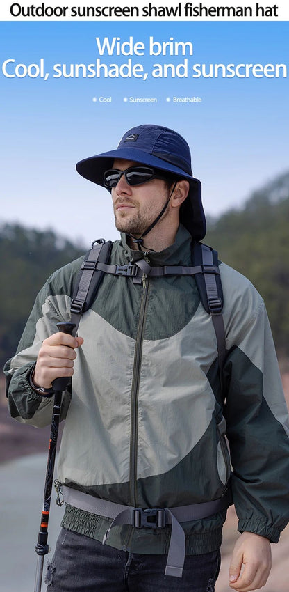 Summer MEN Shawl Fisherman Hat Quick Drying Breathable Sunshade Hat Outdoor Sun Protection Fishing Hat
