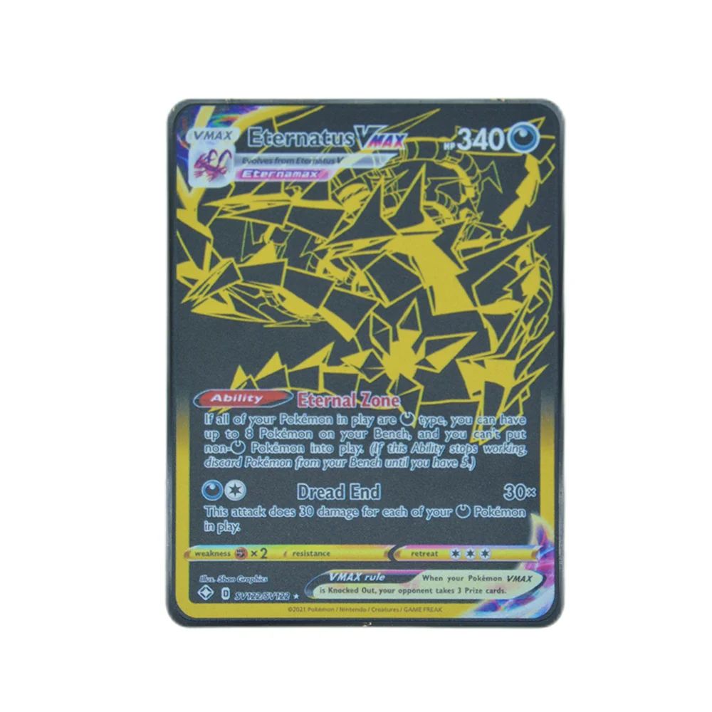 Pokémon 183200 Pontos Alto HP Cartas de Metal Douradas Pretas Inglês Francês Vmax Mega GX Coleção de Cards Charizard Pikachu Mewtwo