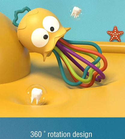 Jellyfish Grinding Gum Rocking Bell for Babies Aged 0-3 Years Old, Multifunctional Hand Grip, Water Boiling Toy Safe and Durable