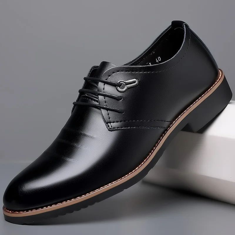 High Quality Leather Formal Men Dress Shoes Breathable Mens Casual Shoes Italian Luxury Brand Lace-Up Non-slip Men Driving Shoes