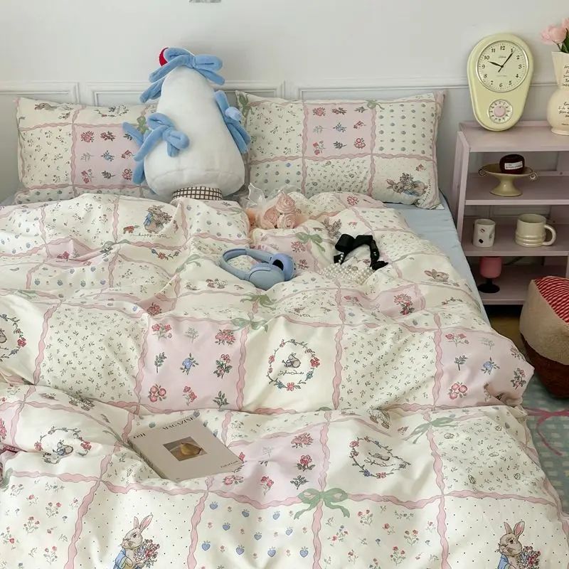 Jogo de Lençóis Florais Rosa Macio Ins Solteiro Casal Queen Capa de Edredom Lençol de Elástico Fronhas Meninas Casa Total Roupa de Cama