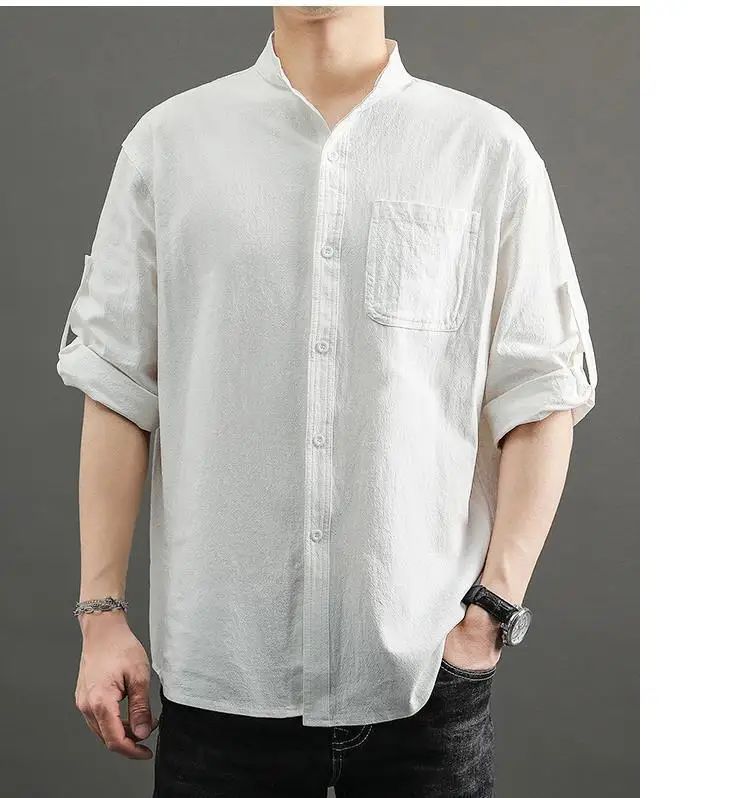 Casual Linen Cotton Shirt Men's Loose Sleeveless Top Chinese Style Autumn Outerwear Comfortable Breathable Men's Casual Shirt