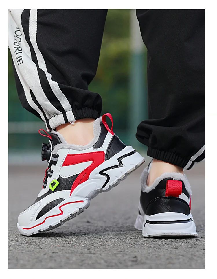 Winter Kids' Cotton Shoes For Boys Warm Plush Anti-slip Children Running Sneakers Outdoor Comfortable Casual Walking Shoes