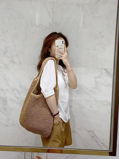 Fashion Straw Women Shoulder Bags Paper Woven Female Handbags Large Capacity Summer Beach Straw Bags Casual Tote Purses