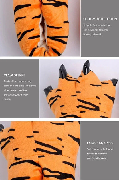 Tiger Animal Paw Slippers For Boy Girl Unisex Kids Cute Monster Claw Slippers Cartoon Soft Plush Warm Home Slippers Child Shoes