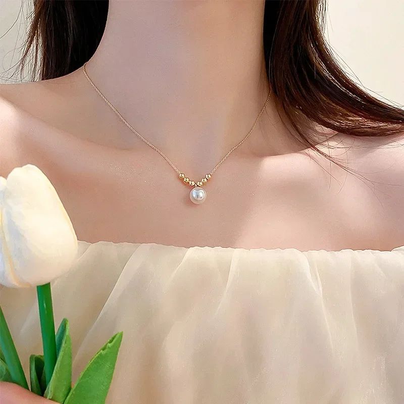 Colar Feminino com Pingente de Gota D'água com Borla em Aço Inoxidável Banhado a Ouro, Estilo Europeu e Americano, Corrente na Clavícula, Joia para Festa