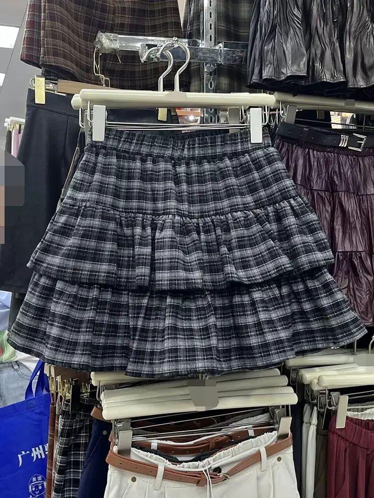 Japanese Y2k Cute Ruffled Plaid Skirt Punk Rock Subculture Cake Skirts Japanese Preppy Style Casual New 2025 Women Skirts