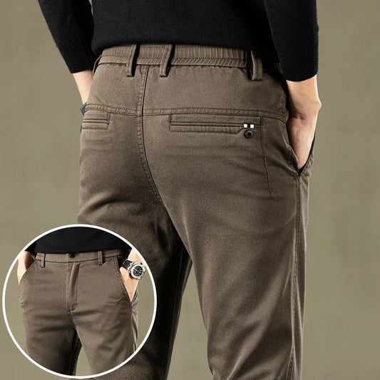 2024 Spring New Men's Casual Pants Brand Clothing Business Elastic Waist Thick Classic Slim Trousers Male Black Grey Brow