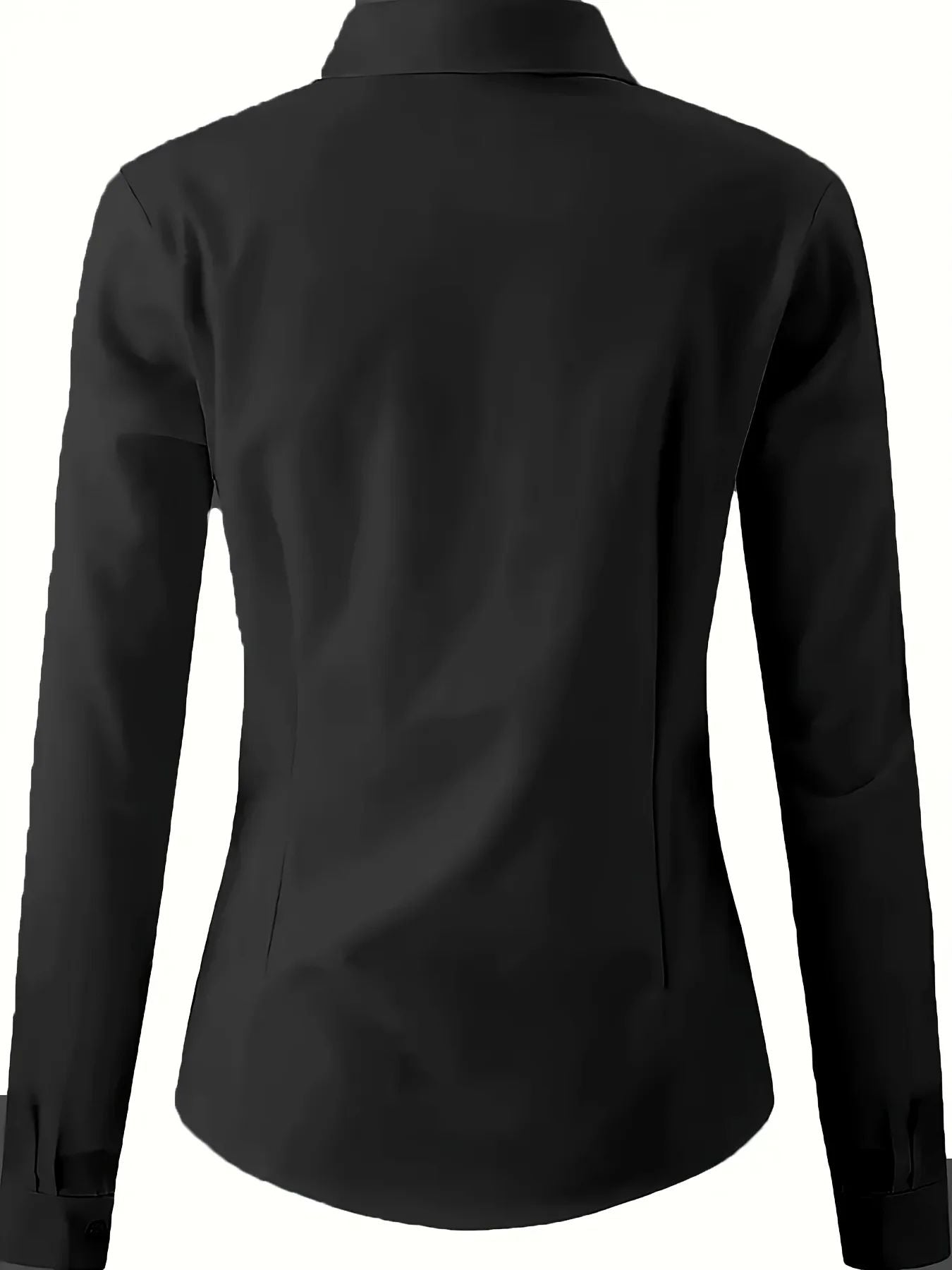 Solid Button Front Shirt, Elegant Long Sleeve Lapel Shirt for Spring Fall Fashion Women's Clothing Basic Blouses OL Womens Tops