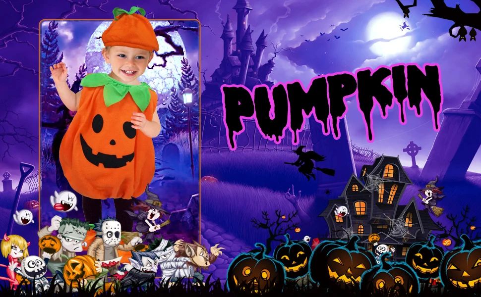 Kids Romper Costume Pumpkin Halloween Cosplay Party Boys Girls Stage Performance With Bags Holiday Clothing