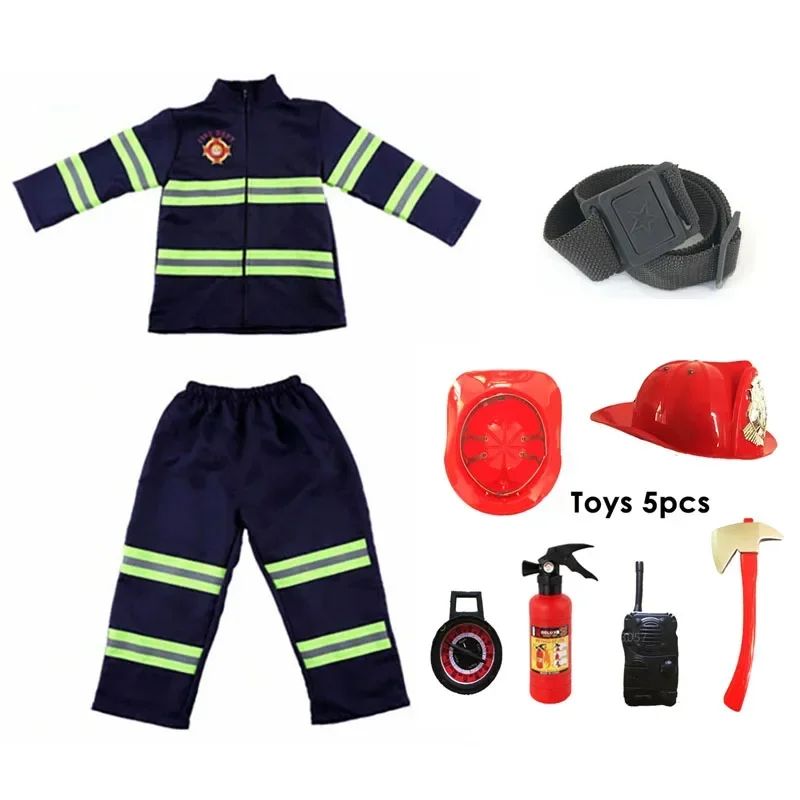 Children Fireman Cosplay Costume Boys Girls Halloween Carnival Party Sam Fireman Uniform Workwear Christmas Gift