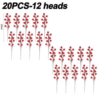 20/1Pcs Christmas Artificial Berries Fake Holly Berry Flower Stamen Bouquet DIY Christma Wreath Xmas New Year Gifts Table Decor