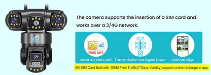 Câmera V380Pro 4G Câmera Sim GSM WIFI 12MP 6K Três Lentes Três Telas Monitor Visão Noturna Segurança PTZ Câmera de Videovigilância