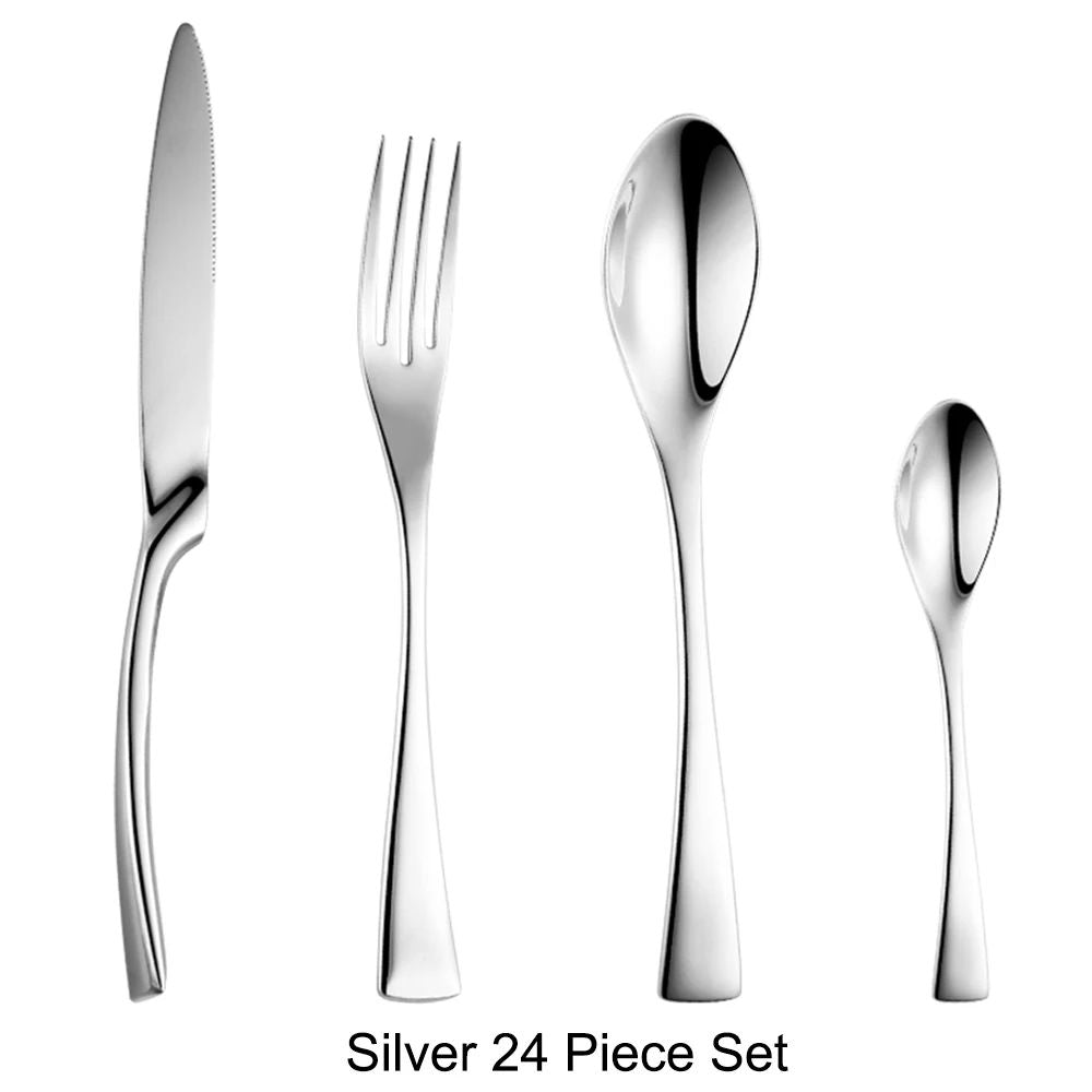 Conjunto de Talheres 24 Peças Aço Inoxidável 18/10 Talheres Pesados Prata Luxo Faca Garfo Colher Louça Próprio para Máquina de Lavar Louça