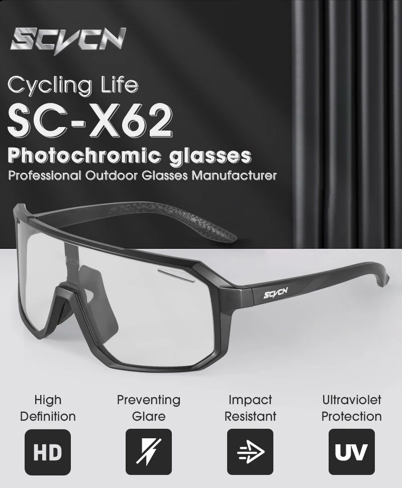 SCVCN Óculos Fotocromáticos Masculinos para Ciclismo Óculos de Sol para Mulheres Esportes Corrida MTB Óculos de Ciclismo para Estrada Mountain Bike