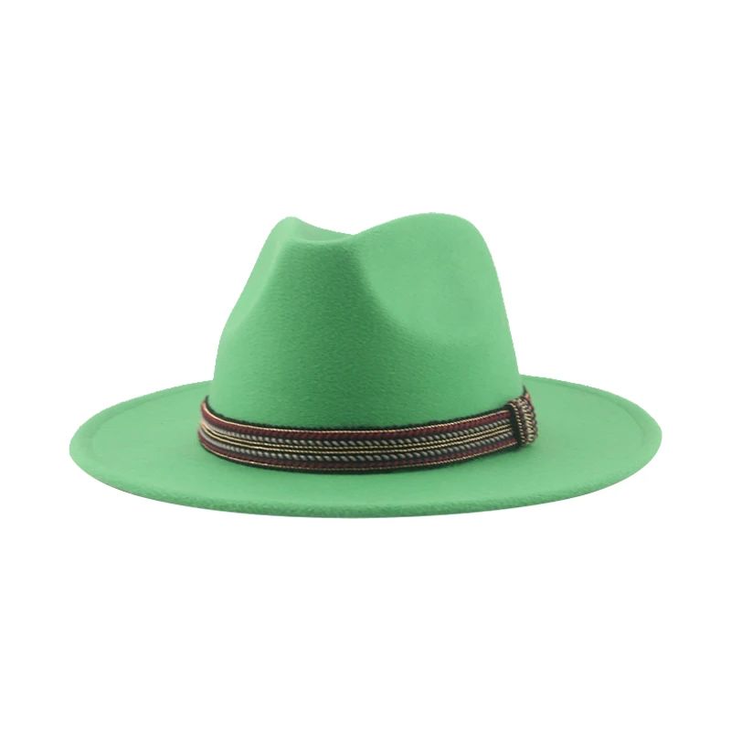 Chapéu Feminino Fedora de Feltro Sólido Casual Chapéu de Inverno Feminino Bonés Masculinos Faixa Panamá Preto Cáqui ????? ??????? Sombrero