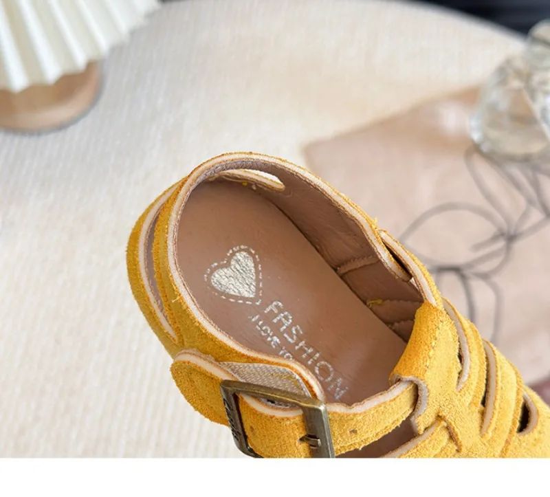 1-12Y Children's Sandals Toe Protect Boys Girls Summer New Candy Color Soft Sole Shoes Kids Casual Retro Flat Leather Sandals