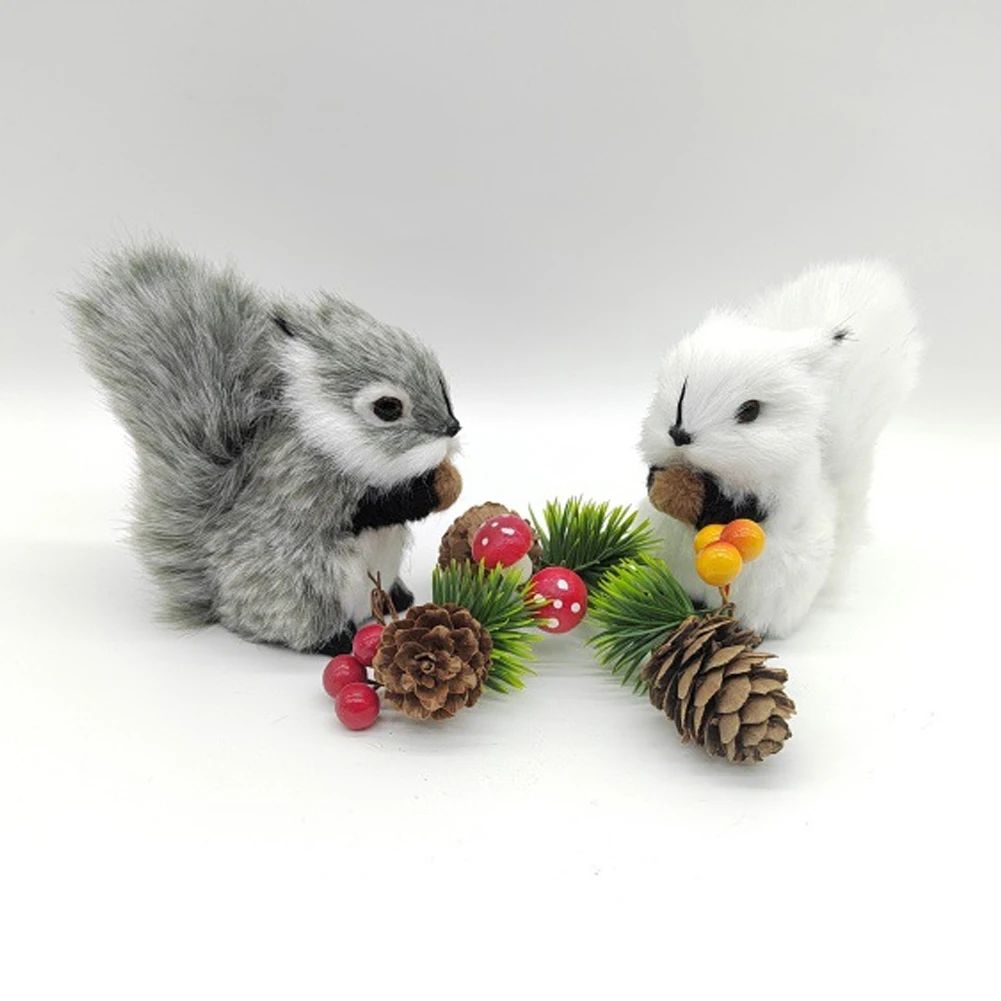 Simulation Squirrel Animal Figurines Christmas Artificial Squirrel Ornament Christmas New Year Party Desktop Decoration