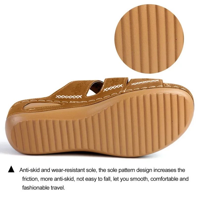 2024 Summer Women Wedge Sandals Premium Orthopedic Open Toe Sandals Vintage Anti-slip Leather Casual Female Platform Retro Shoes