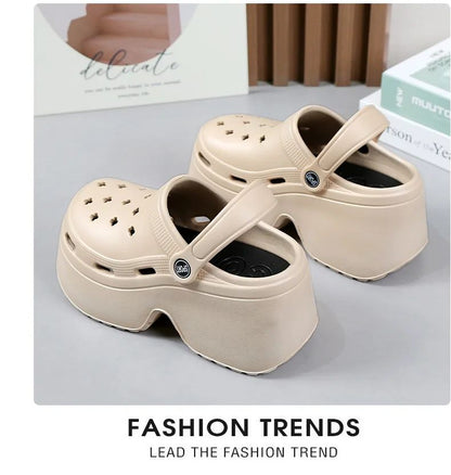 9CM Thick Women's Sandals Shoes Summer Slippers High Heel Soft Sole Beach Garden Shoes Outdoor Waterproof Women's Hole Shoes