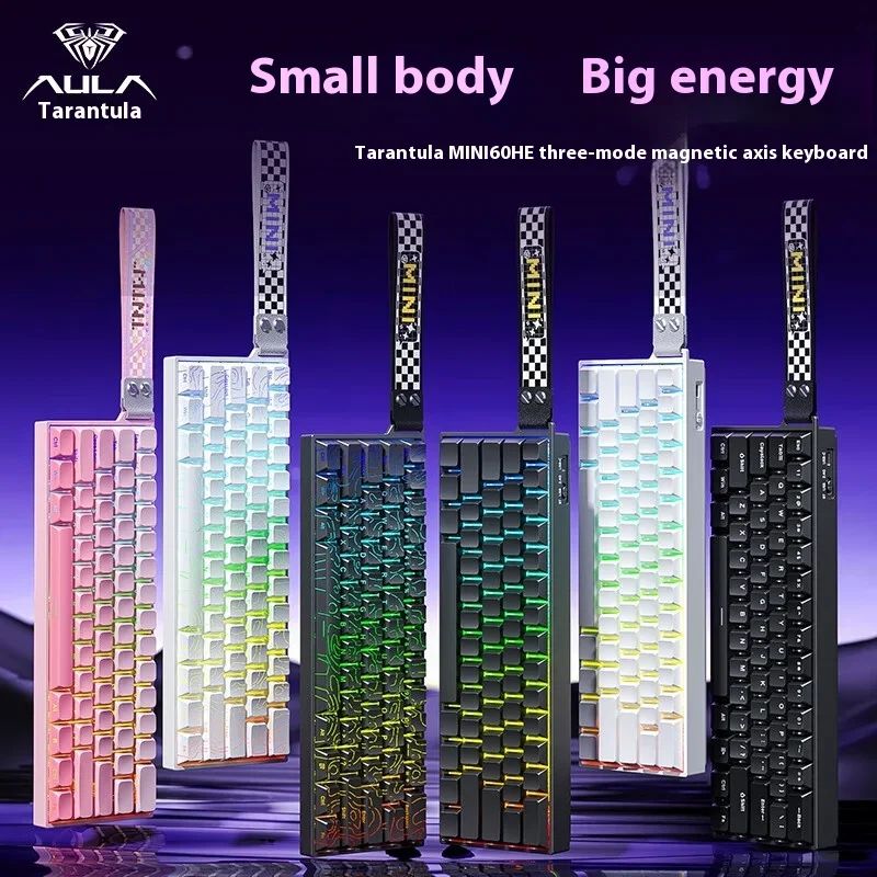 Teclado AULA Mini60 HE Magnetic Switch RGB Tri Mode Sem Fio Mecânico 8000Hz 0.01mmRT Teclado Gamer Presentes para Gamers