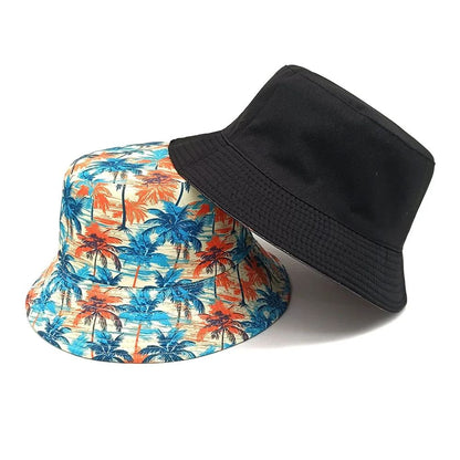 Fashion Bucket Hat Coconut Tree Printing Pattern Fisherman Hats For Holiday Double Sides Panama Cap Unisex Outdoor Beach New