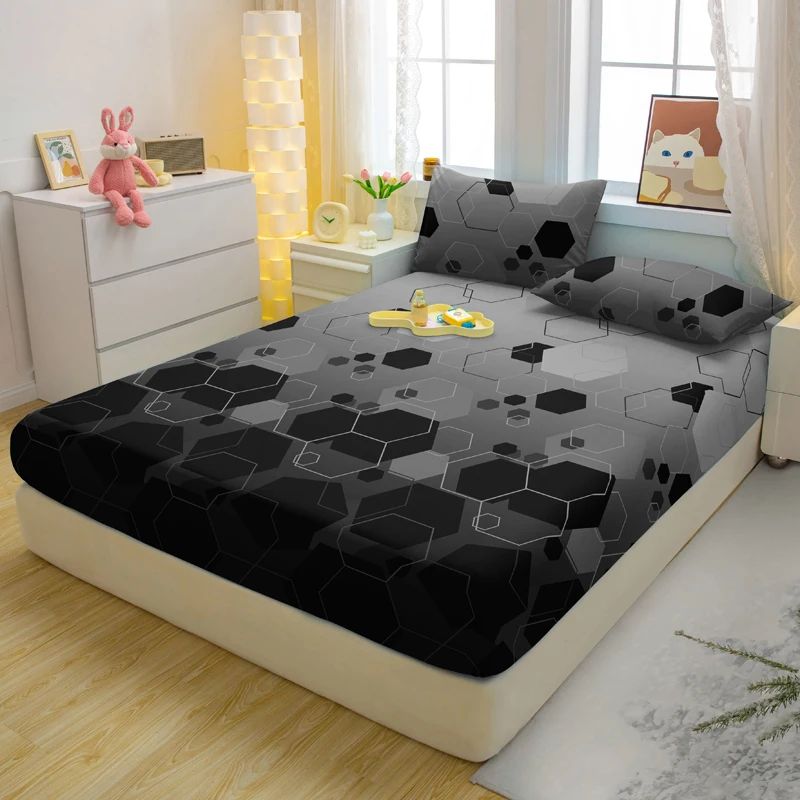 Jogo de lençóis de três peças simples, com padrão geométrico moderno, fosco, estampado para cama, para quarto