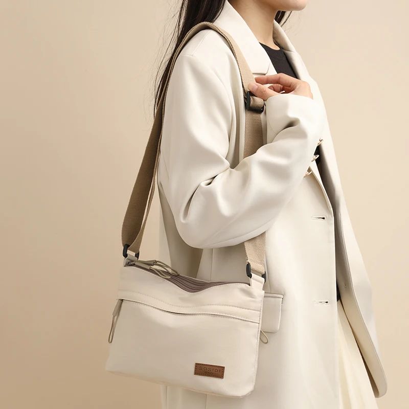 3 Main Pockets High Capacity Shoulder Crossbody Bag for Women Multi-pocket Purse Canvas Handbag Suitable for Mothers Shopping