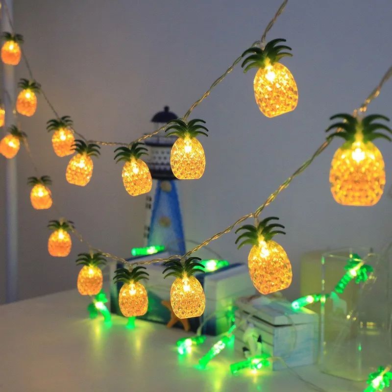 1.5m Summer Hawaii Light String Pineapple Flamingo Tropical Coconut Tree Hangings Happy Beach Hawaiian Birthday DIY Party Decor