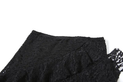 Sexy High Waist Lace Ruffles Skirts Women 2025 Spring Irregular Y2k Skirts Women Fashion Black Patchwork Party Clubwear Gothic