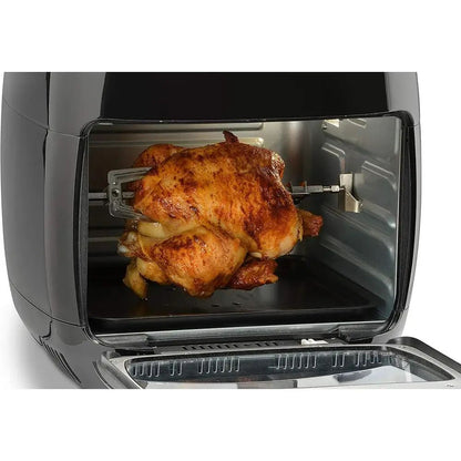 Fritadeira de Ar Digital Rotativa Cozimento Saudável 8 Opções Predefinidas 3 Grelhas 10 Espetos de Churrasco Bandeja de Gotejamento Receitas Incluídas