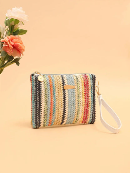 Rattan Knitting Women Straw Bags Fashion Colorful Summer Beach Clutch Bag Female Woven Wristlet Bag Wallet Money Coin Purse