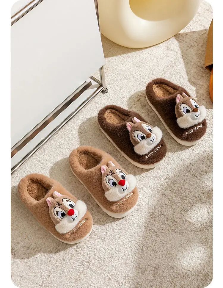 Chinelo de algodão de pelúcia com desenho animado Disney Tico e Teco, fofo, para homens e mulheres, confortável, macio, antiderrapante, resistente ao desgaste e quente para o inverno