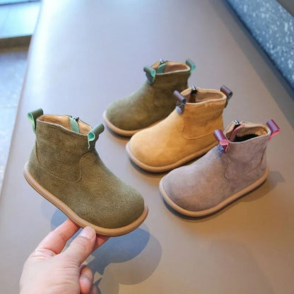 Autumn Winter Baby Boys Girls Boots Oxford Suede Children Casual Shoes Outdoor Anti-slip Infant Shoes Plush Kids Ankle Boots