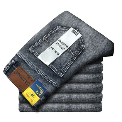 Calça Jeans Masculina Slim Fit 2024 de Material Fino ou Grosso Luxo Estilo Clássico Negócios Jeans Elástico Calças Masculinas Roupas