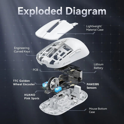 Attack Shark X6 PAW3395 Bluetooth Mouse,2.4 Tri-Mode Connection, RGB Touch Magnetic Charging Base, Macro Gaming Mouse