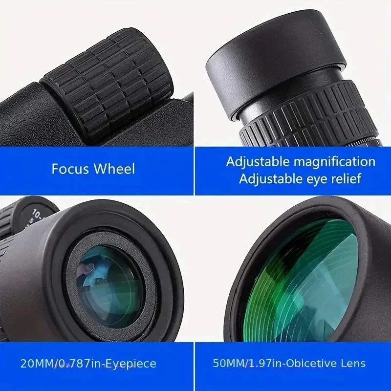 Monóculo Telescópio 10-30x50mm Monóculo de Longo Alcance Telescópio com Zoom Contínuo para Caça ao Ar Livre e Exploração