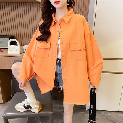Casual Stylish Denim Long Sleeve Shirt For Women New Spring Autumn Loose Fit Age-Reducing Hong Kong Style Jacket With Button